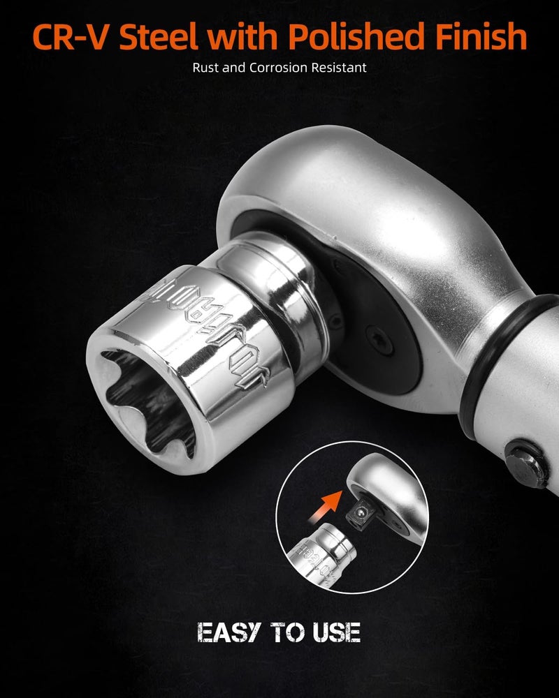 JU JIAN TEC 13-Piece E-Torx Socket Set with 6-Point Star Design - E4 to E20 Sizes, 1/4” & 3/8” Drive, Hardened CR-V Steel, Impact Wrench Compatible, Sturdy Molded Case - Image 3